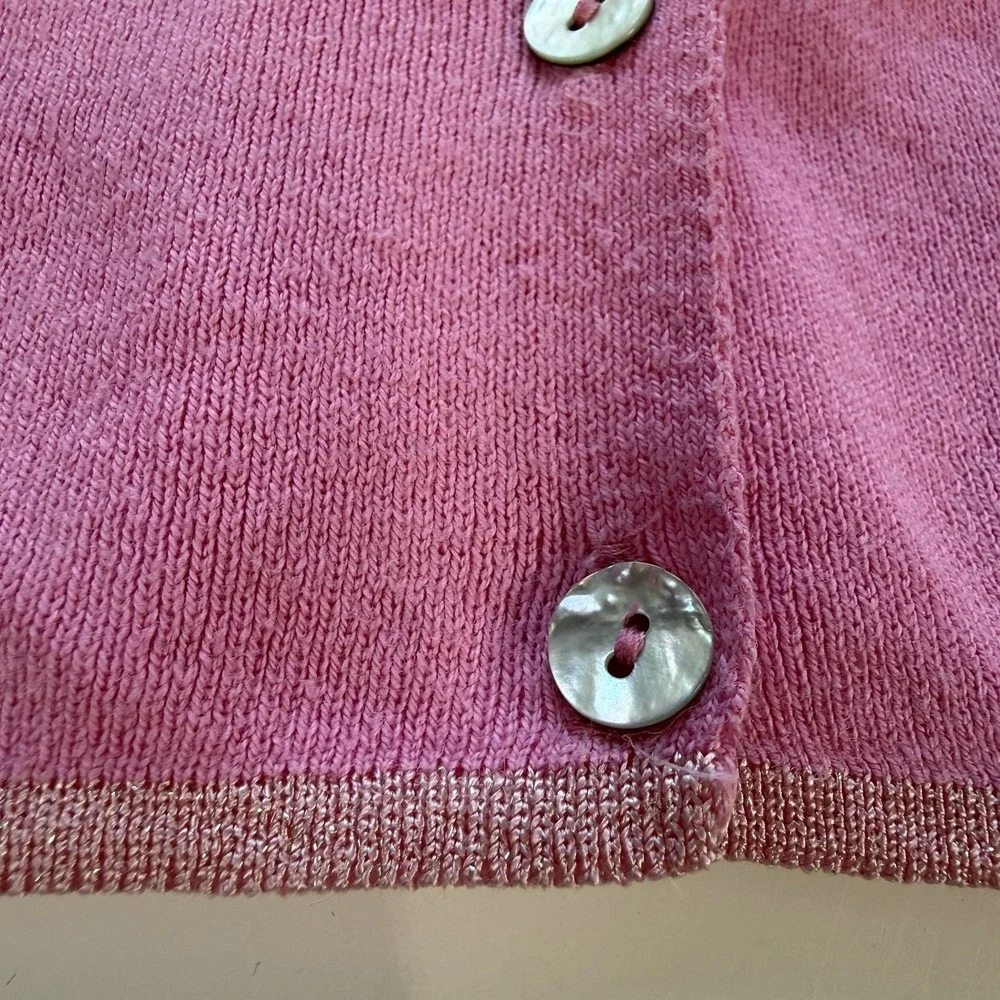 Laurie B. Button Front Cardigan Womens‎ Large *Fits Small Pink Metallic Trim USA